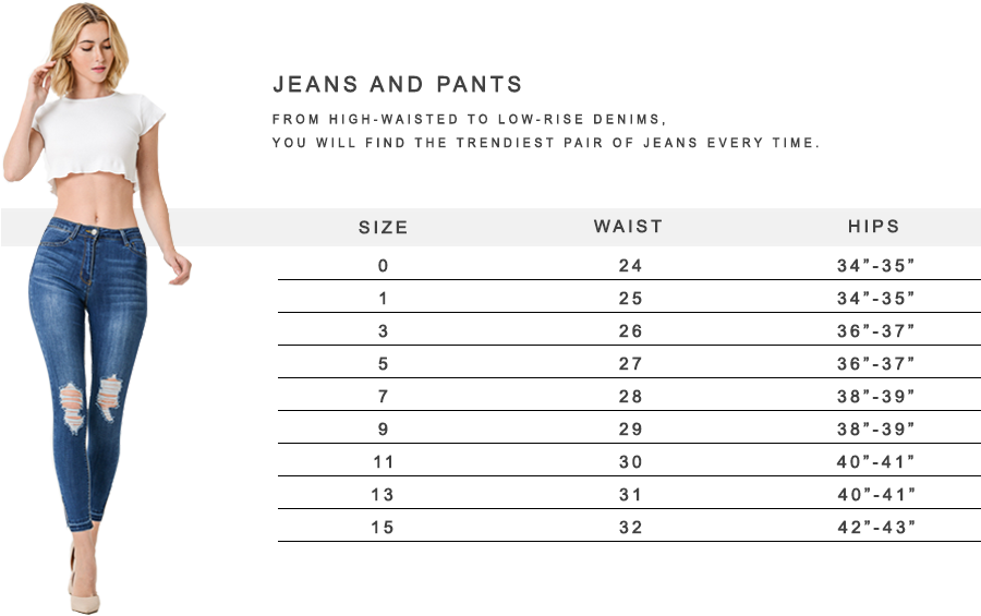 Hybrid Jeans Size Chart